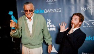 Seth Green presents Stan Lee with the Lifetime Achievement Award at the first annual Geekie Awards. Hollywood Avalon on August 18, 2013.